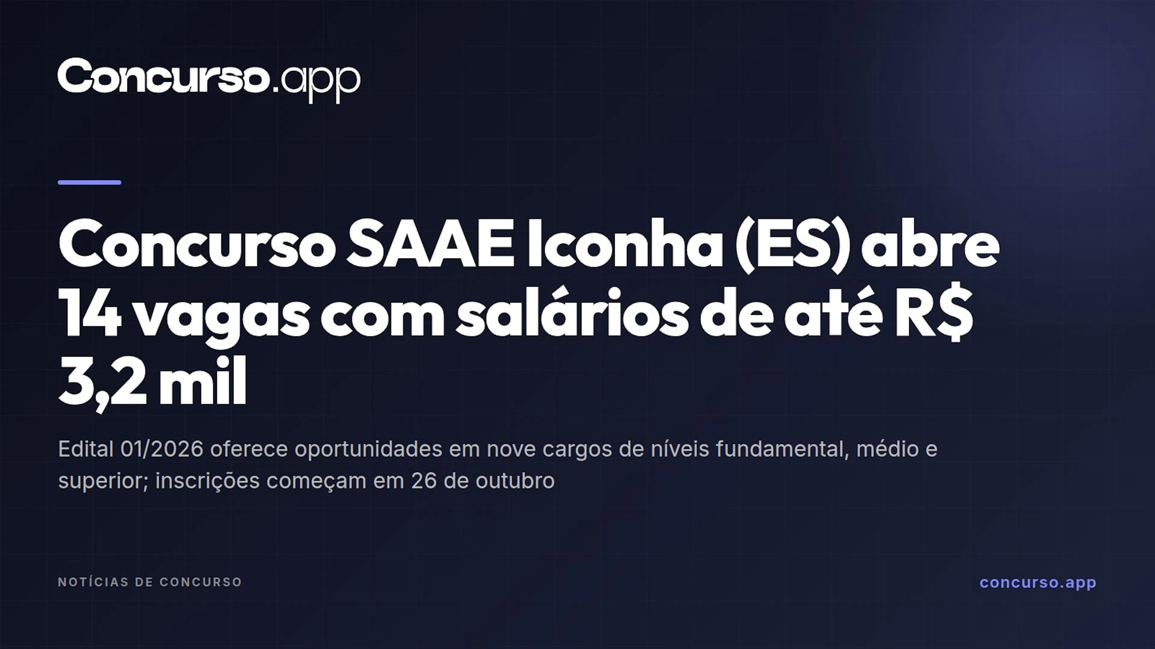 Concurso SAAE Iconha (ES) abre 14 vagas com salários de até R$ 3,2 mil