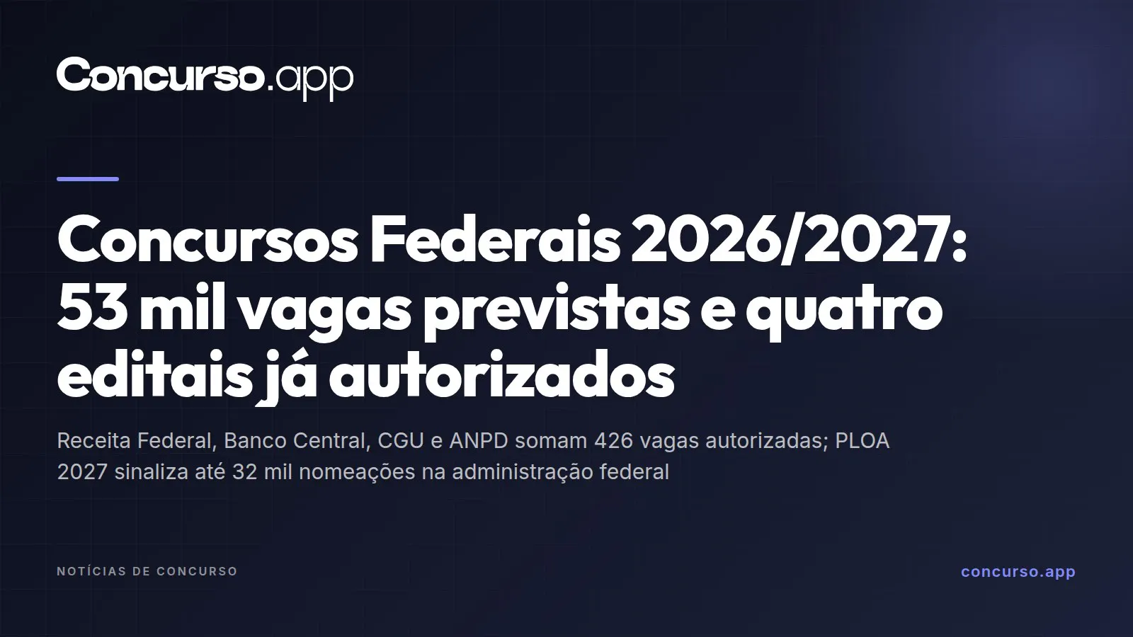 Concursos Federais 2026/2027: 53 mil vagas previstas e quatro editais já autorizados