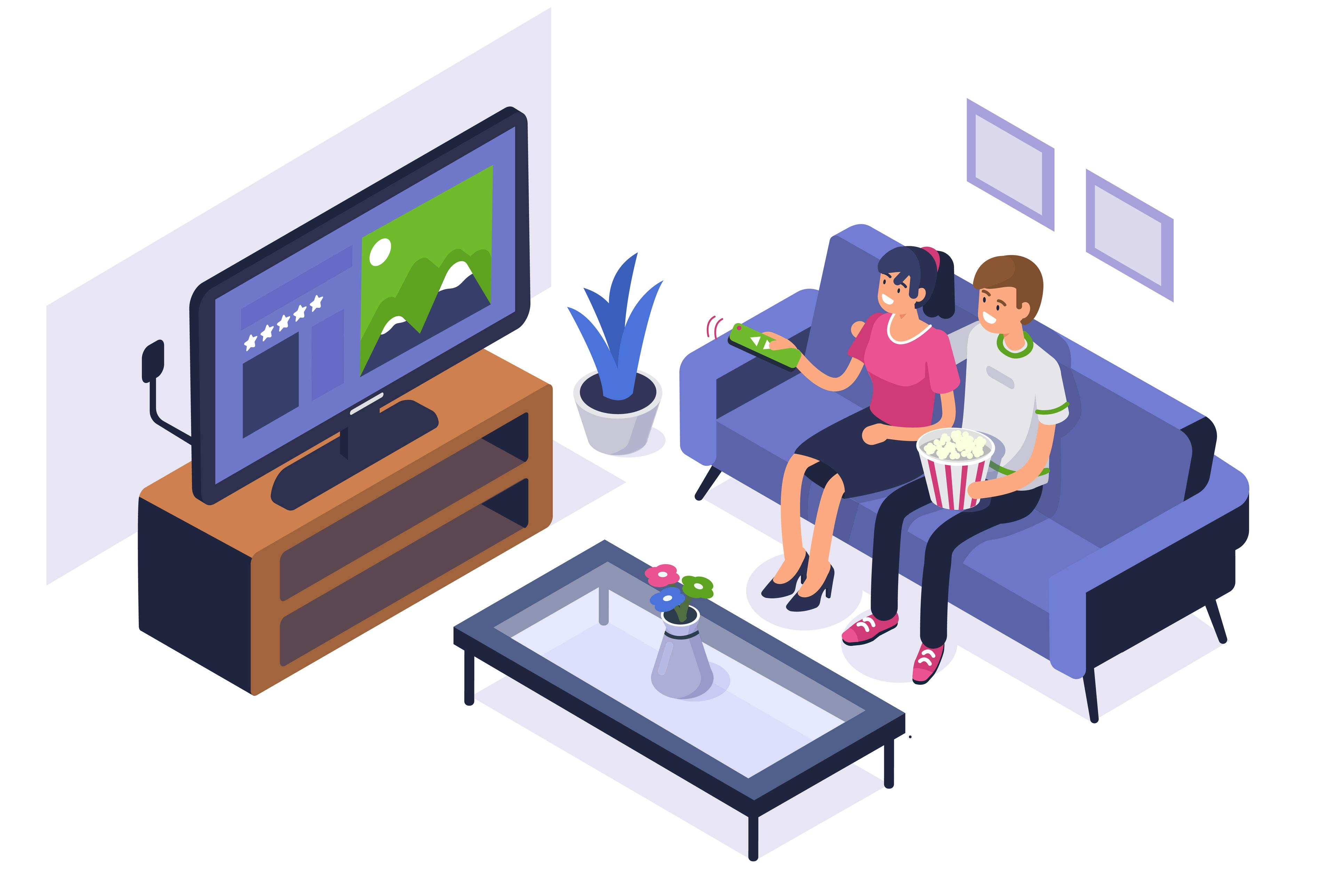 ilustração família assistindo TV