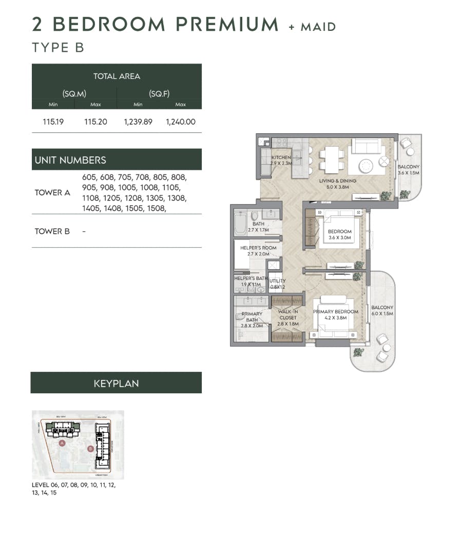Mina Nura 2 Bedroom Premium Type B Floor Plan