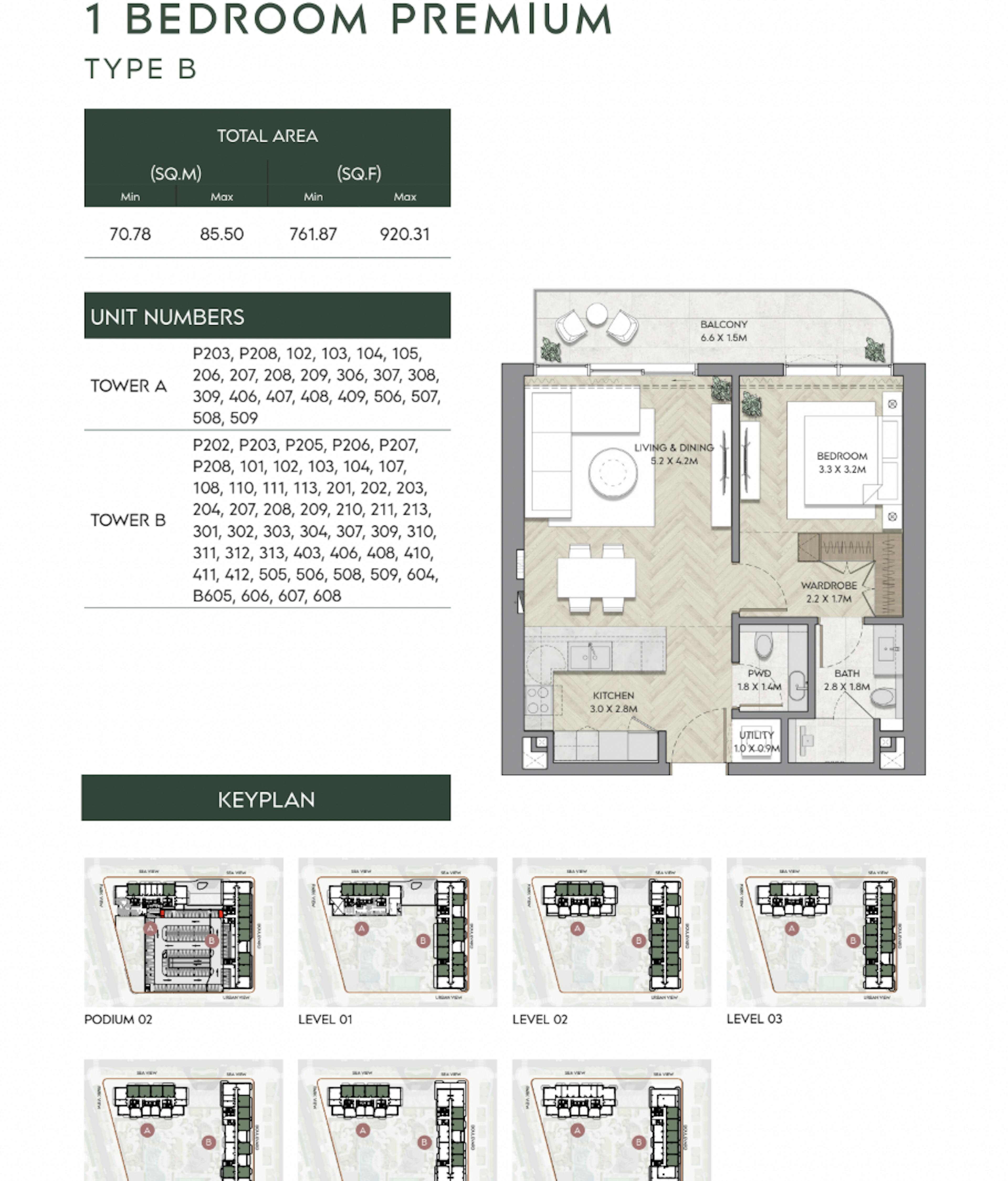 Mina Nura 1 Bedroom Premium Type B Floor Plan