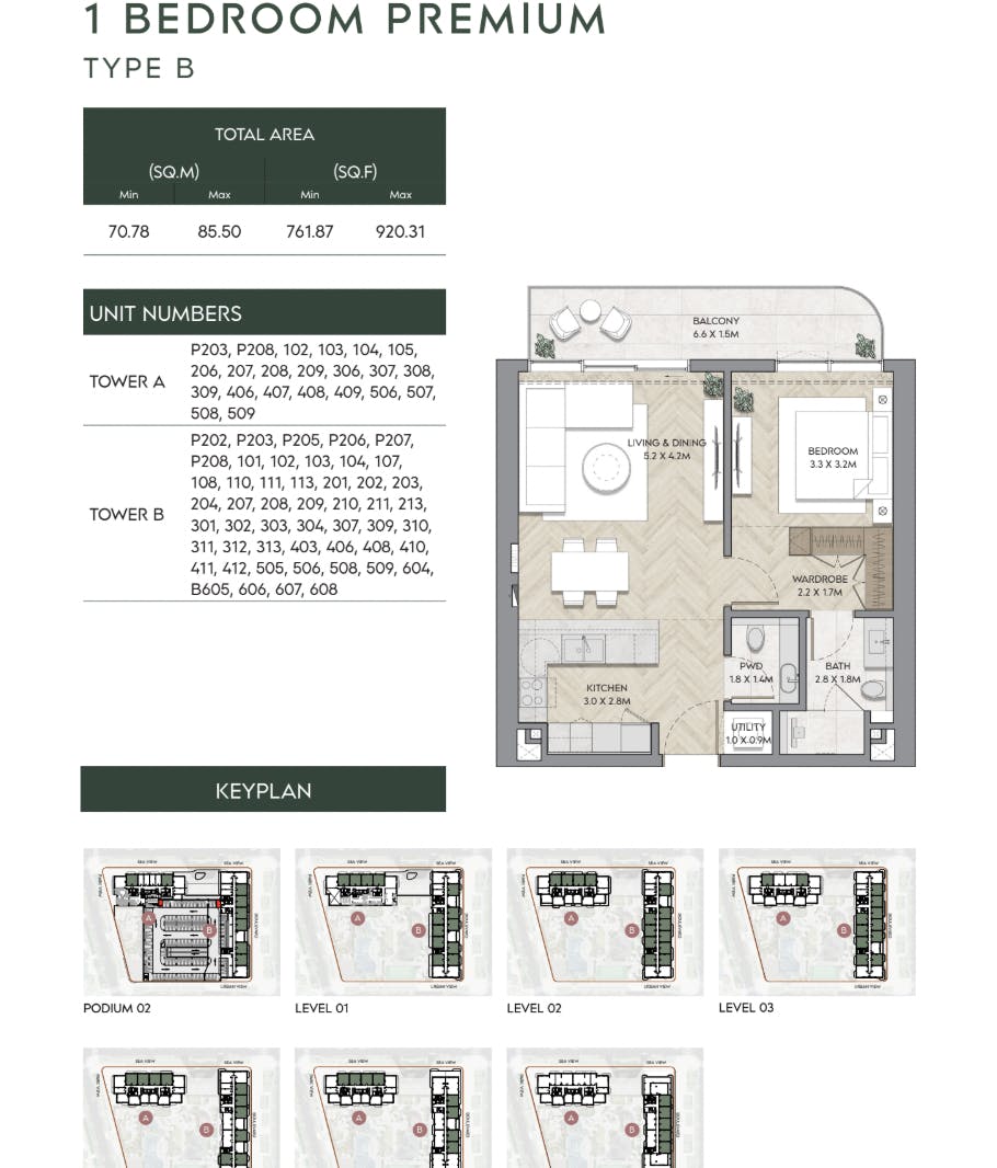 Mina Nura 1 Bedroom Premium Type B Floor Plan