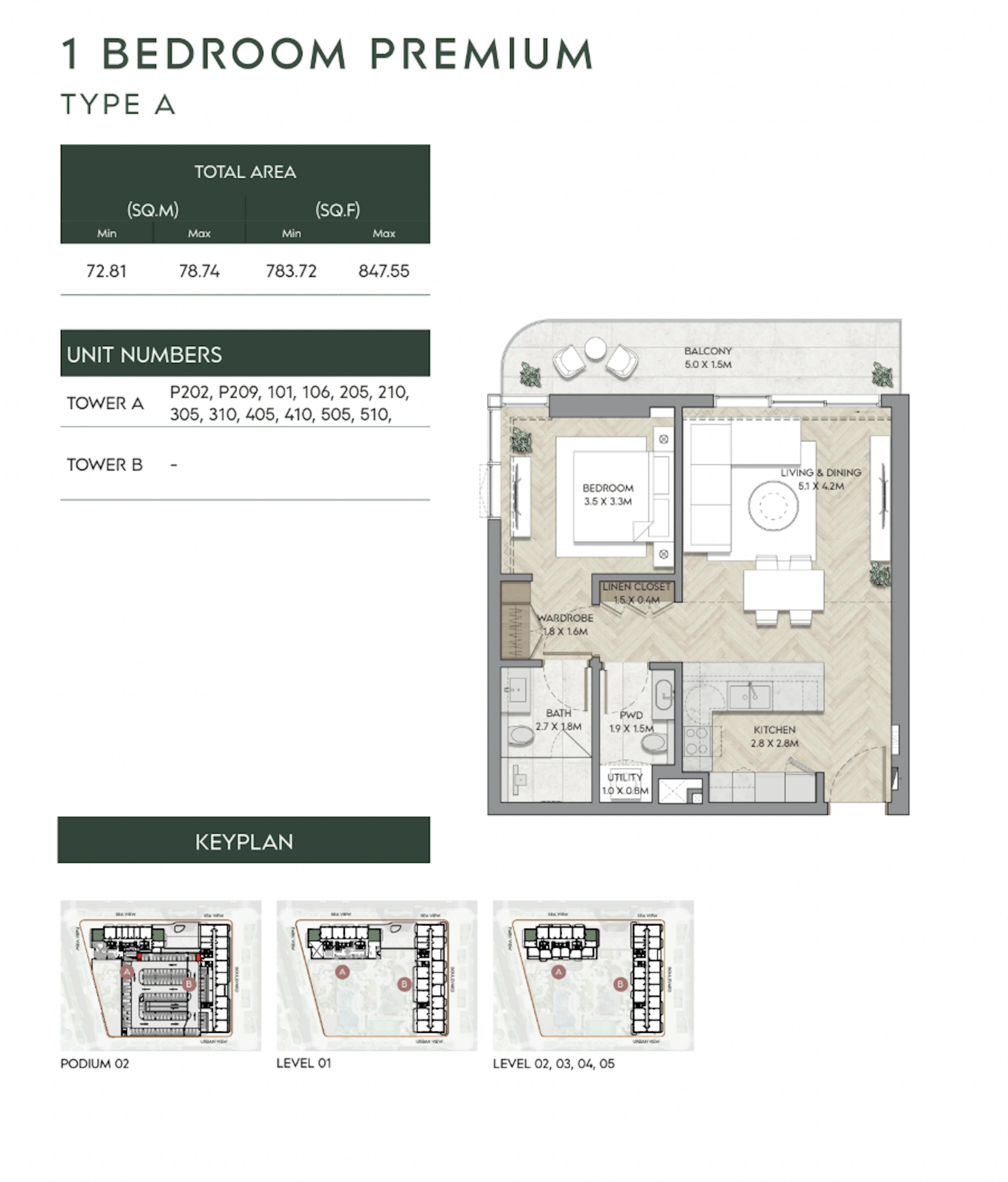Mina Nura 1 Bedroom Premium Type A Floor Plan