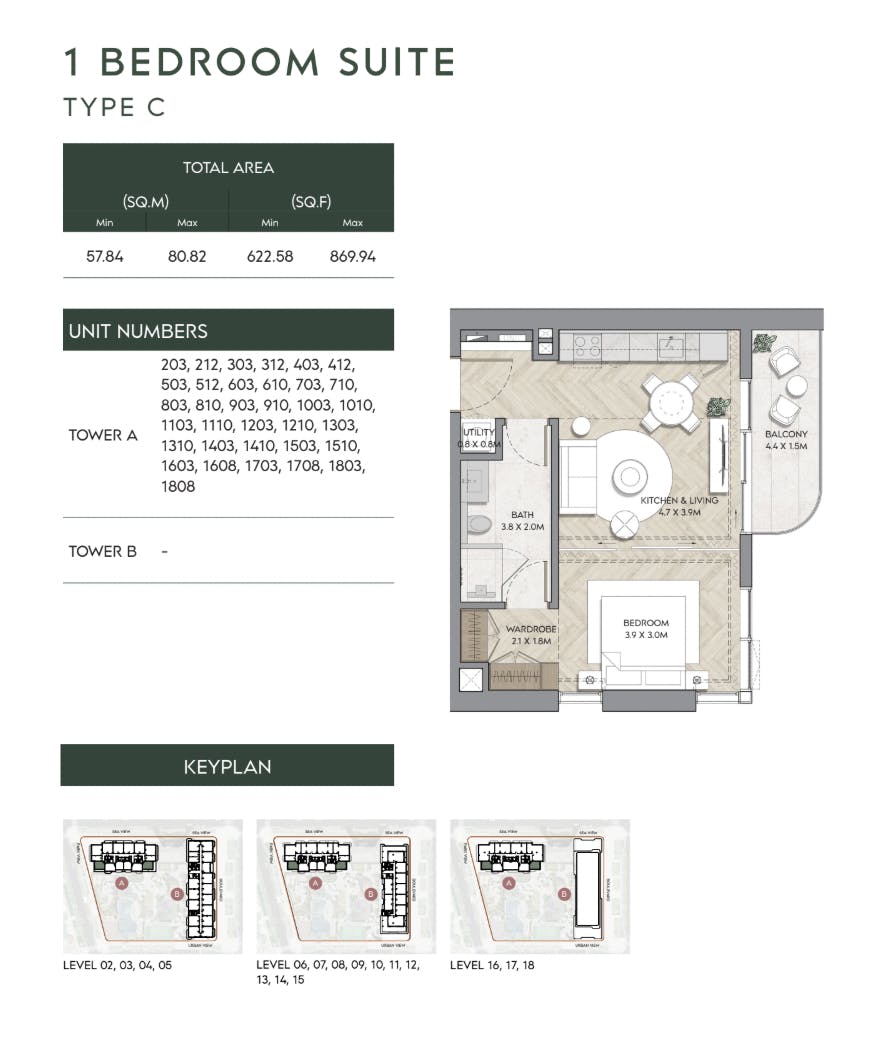 Mina Nura 1 Bedroom Suite Type C Floor Plan