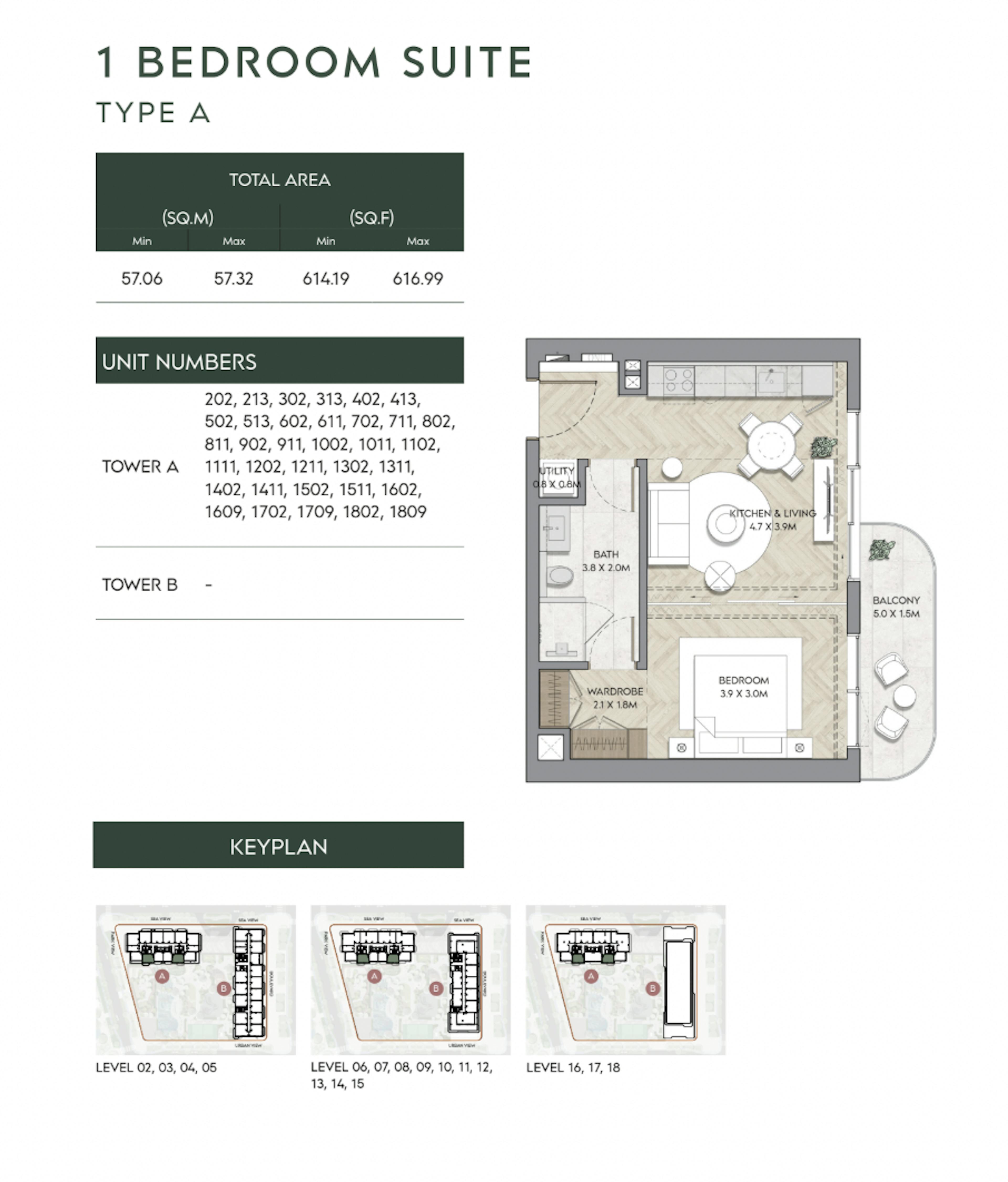 Mina Nura 1 Bedroom Suite Type A Floor Plan