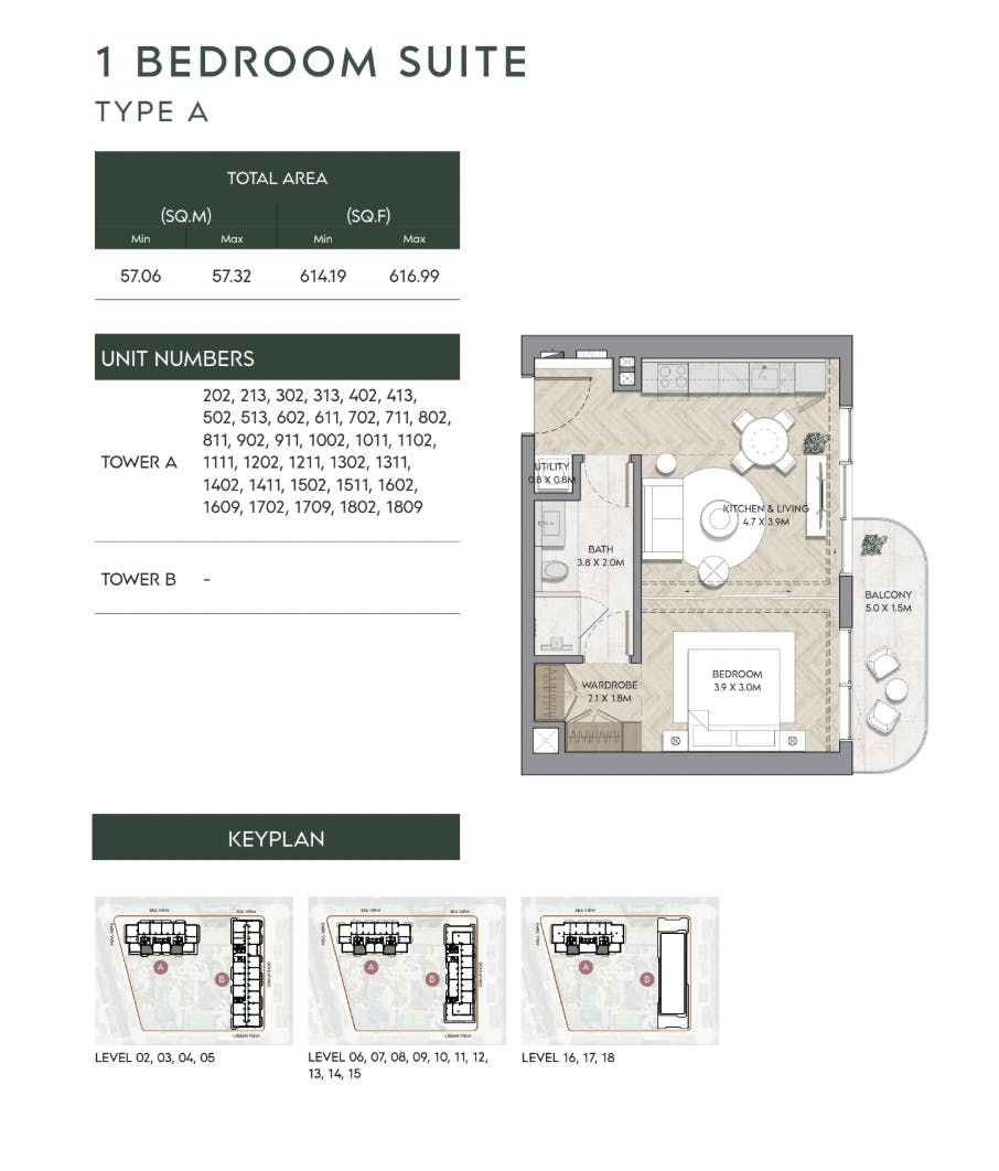 Mina Nura 1 Bedroom Suite Type A Floor Plan
