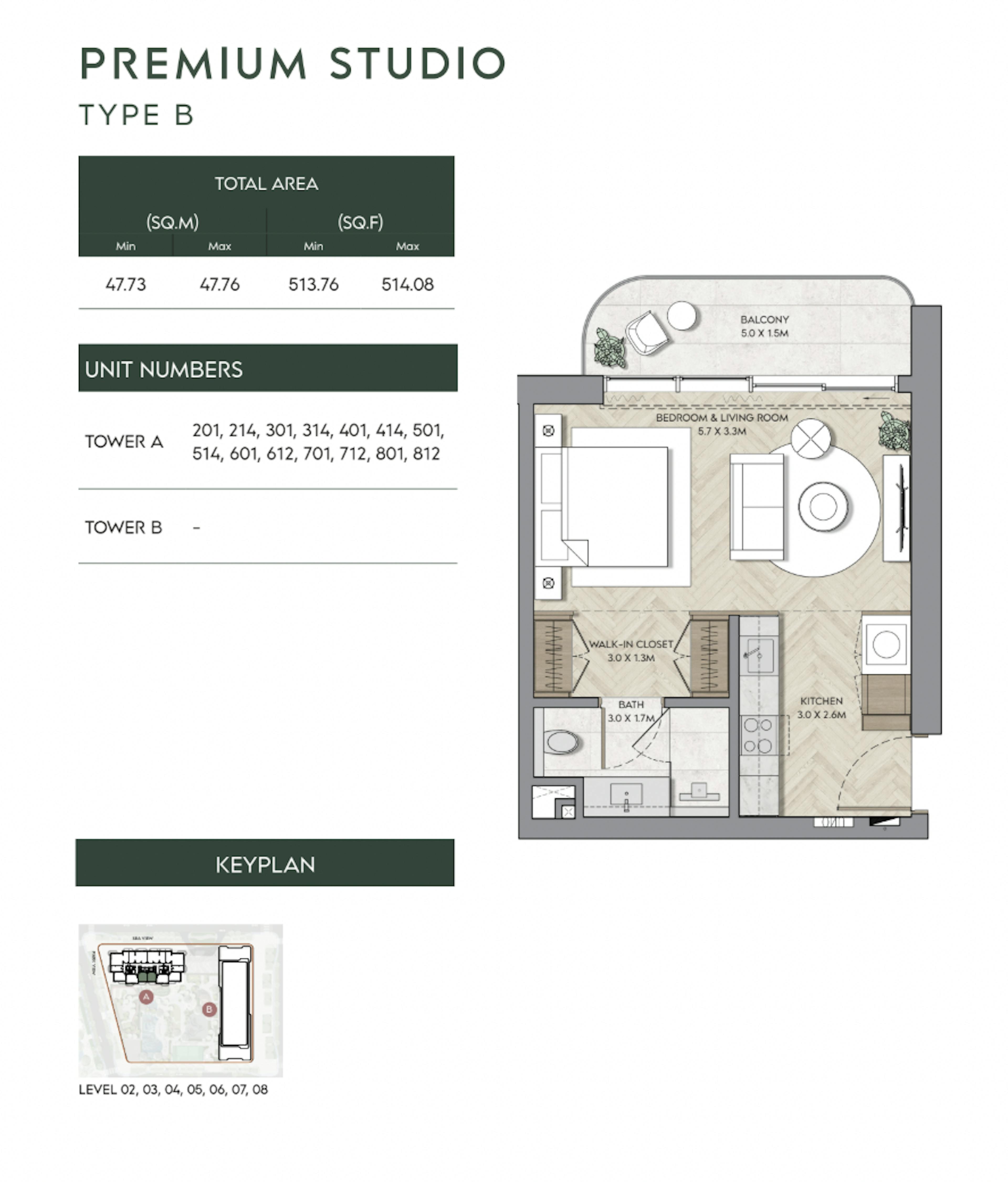 Mina Nura Premium Studio Type B Floor Plan
