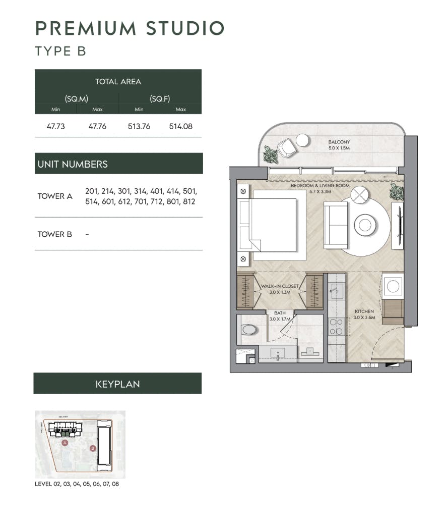 Mina Nura Premium Studio Type B Floor Plan