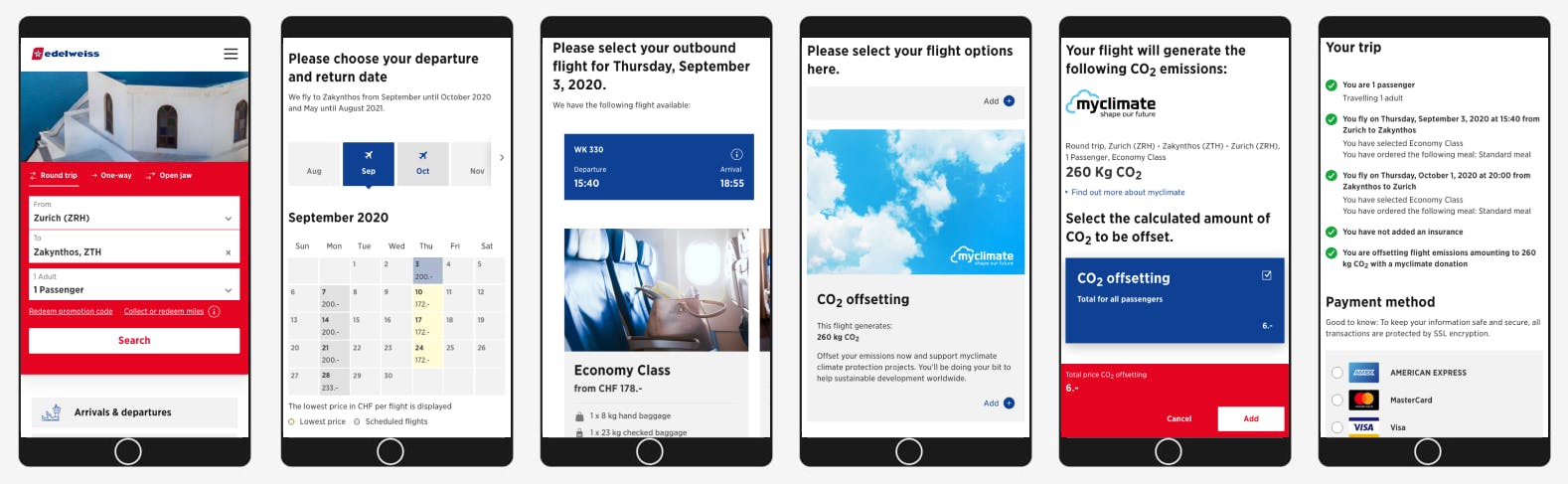 User flow for climate protection contribution while booking a flight ticket