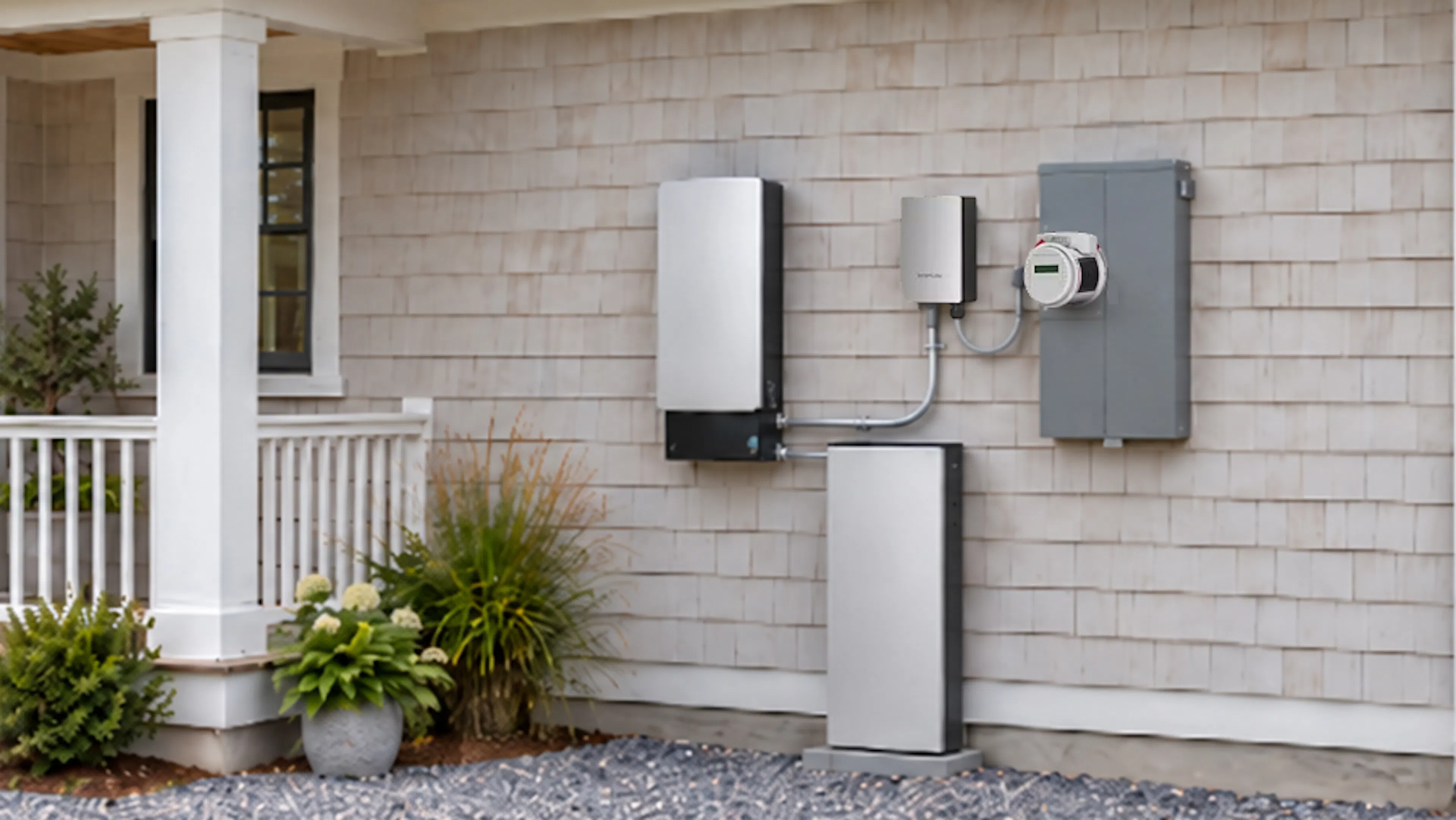 EcoFlow OCEAN Pro battery system on the side of a coastal home