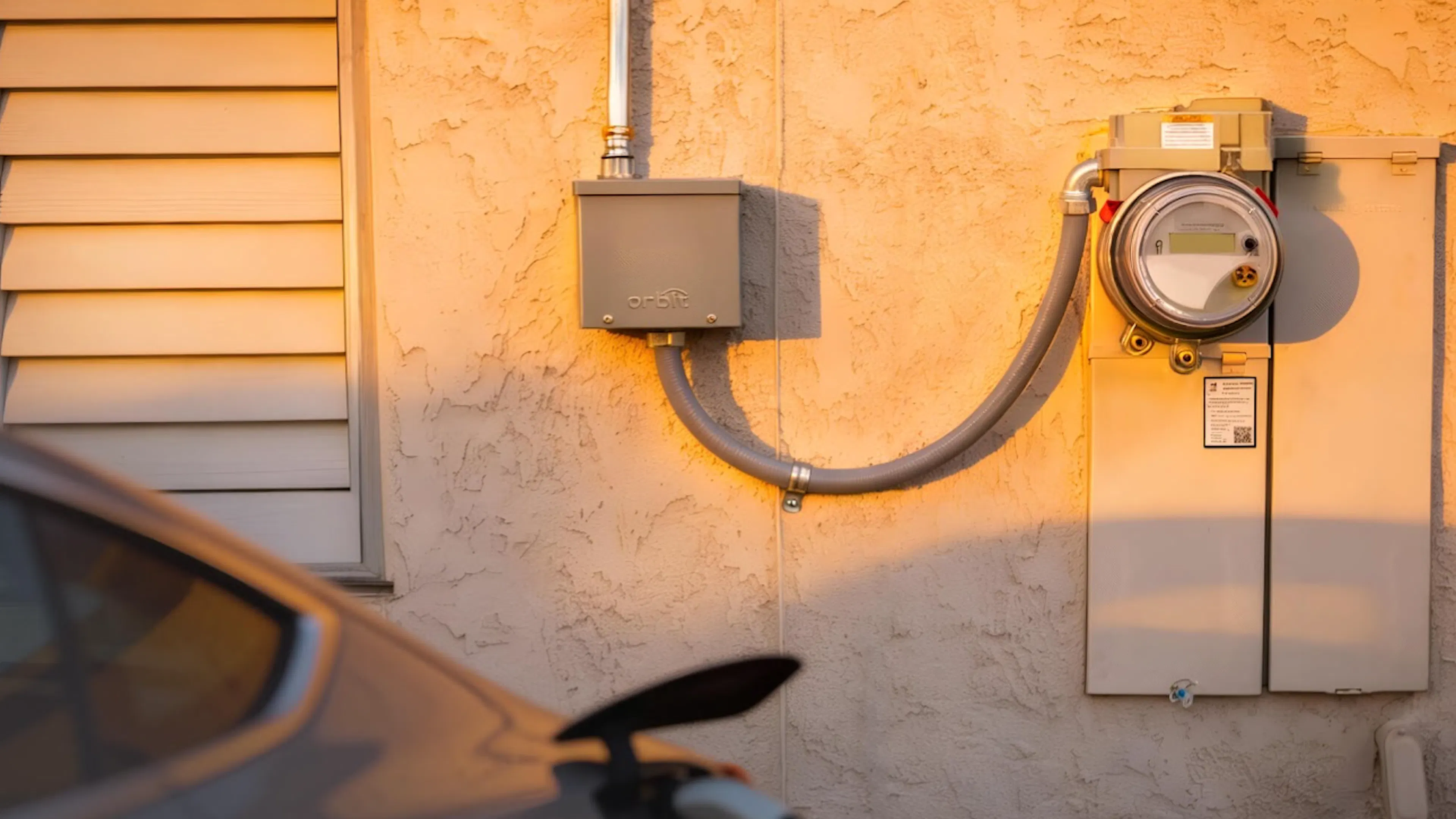 ConnectDER EV MSA and an electric vehicle charging at sunset in a driveway.