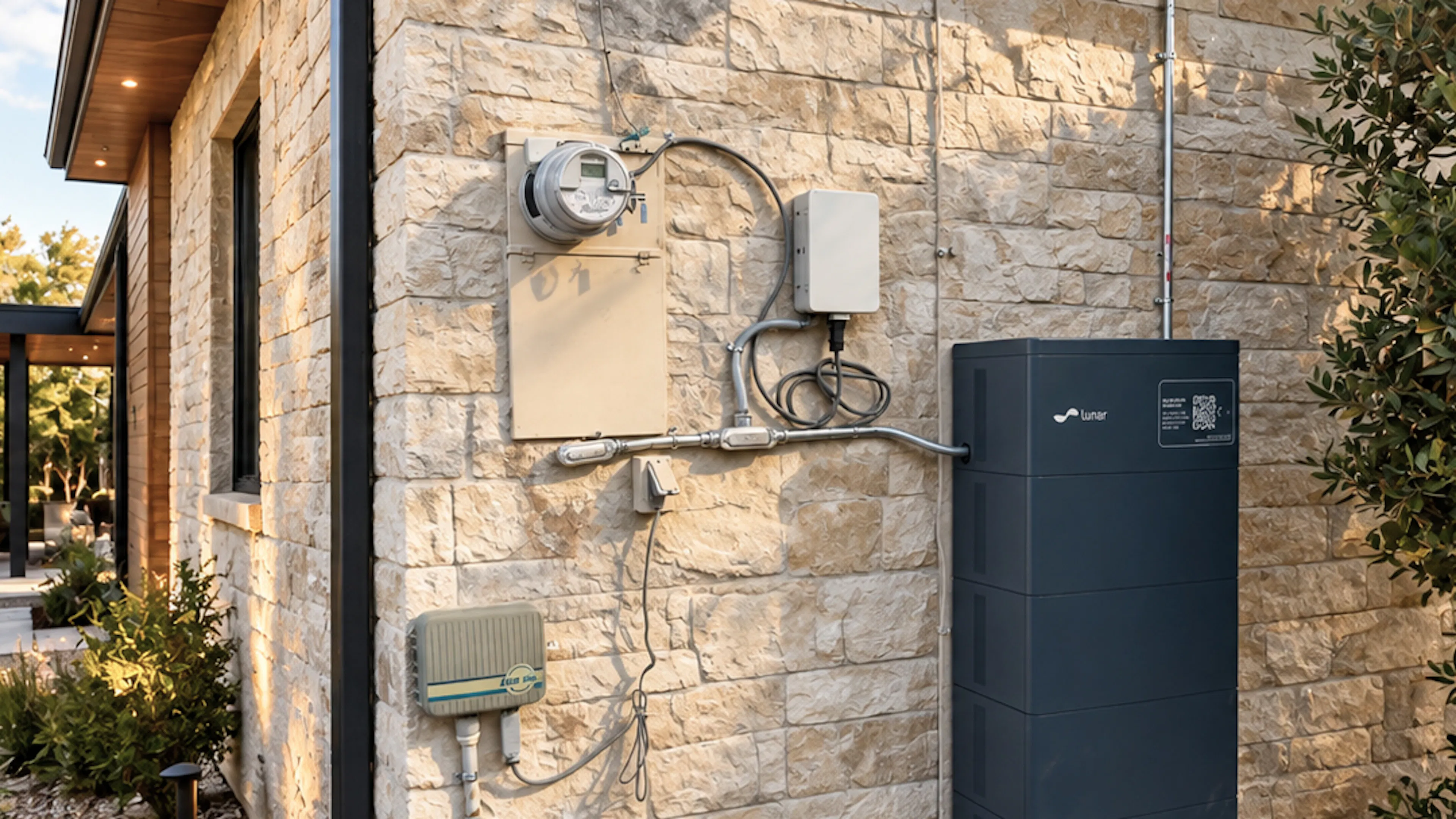 Lunar Energy battery system on the wall of a house