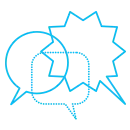 Diversity of Voices icon, different shaped thought bubbles
