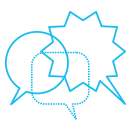 Diversity of Voices icon, different shaped thought bubbles