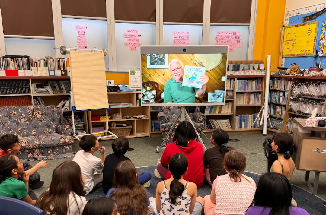 A classroom participating in a virtual Connected North experience