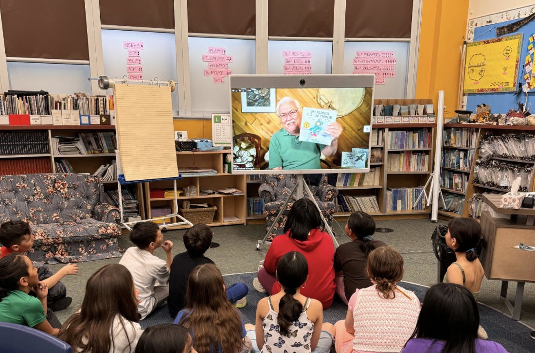 A classroom participating in a virtual Connected North experience