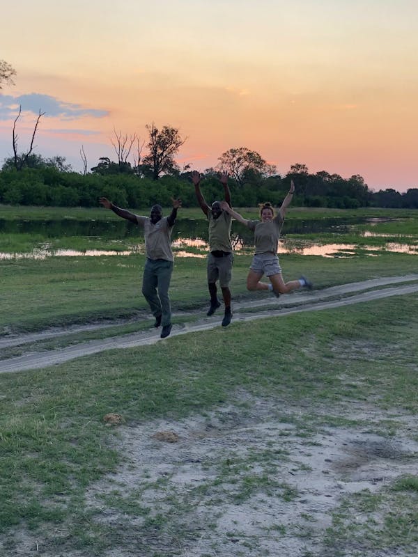 Katherine Prindle: jumping with the guides in the Okavango