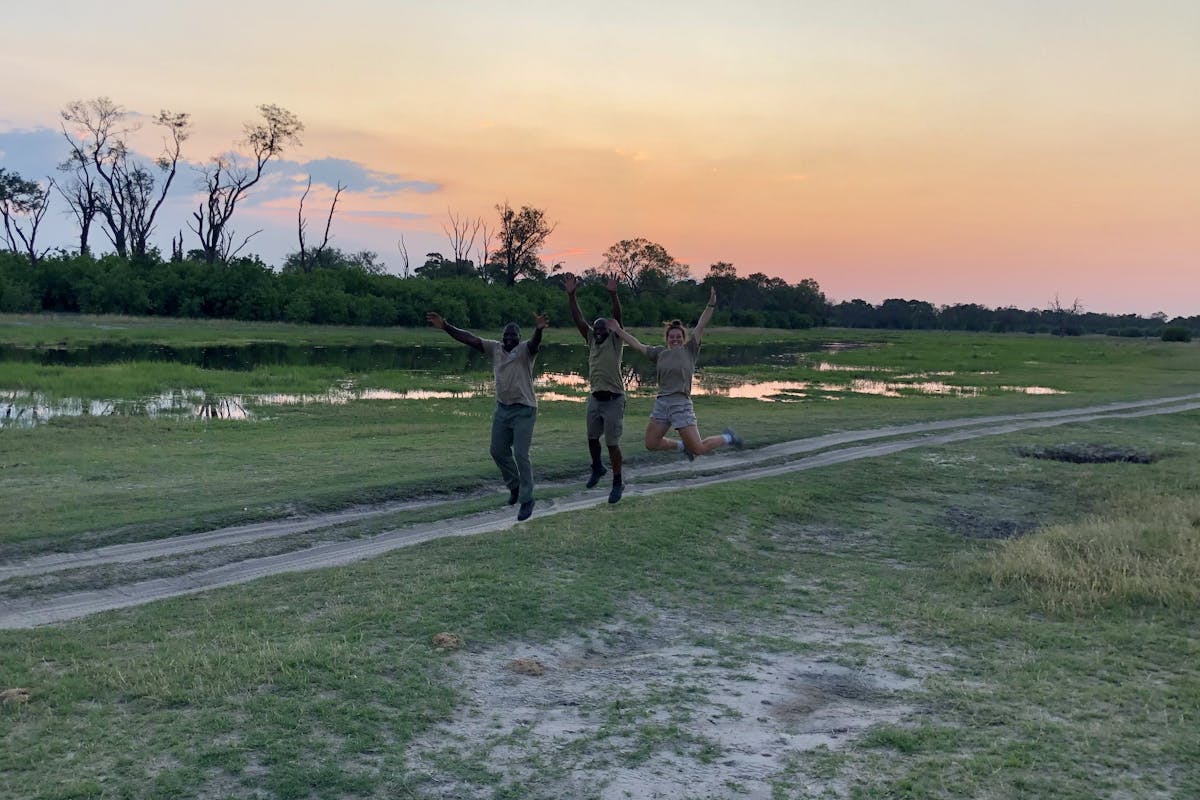 Katherine Prindle: jumping with the guides in the Okavango