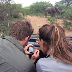 ACE volunteers sat in a jeep monitoring elephant population at Phinda
