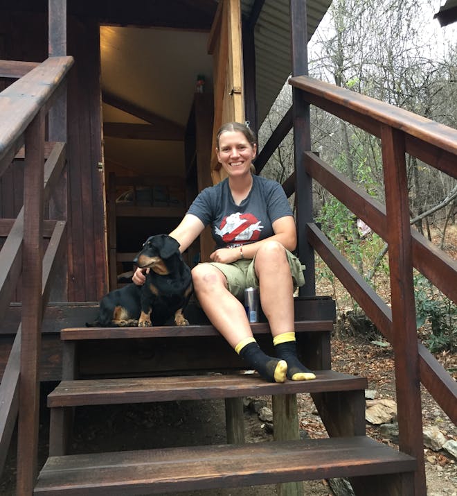 Tanya Stapleton: sitting with domesticated dog