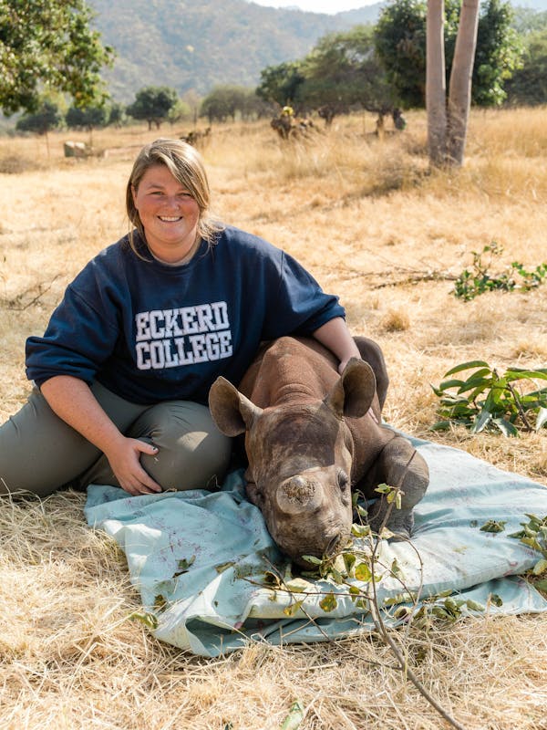 Lillie Homberg: posing with a baby rhino
