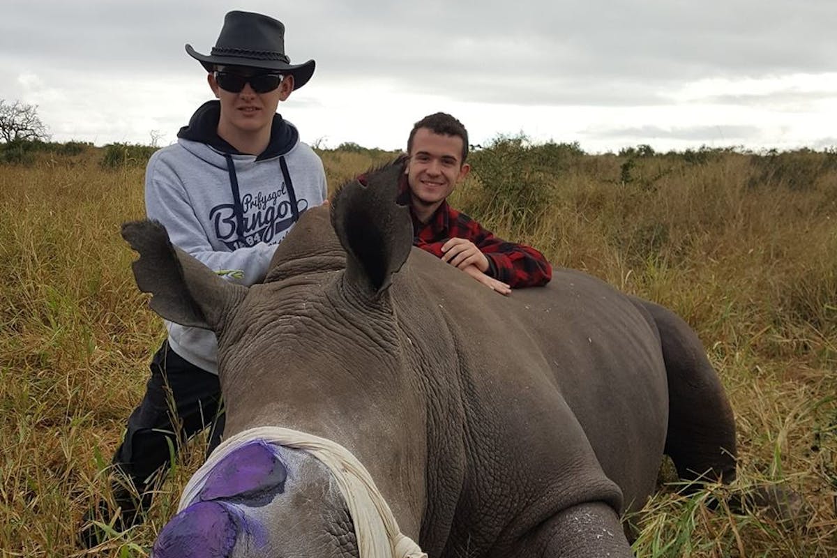 Pierce Kempkes: posing after a rhino de-horning