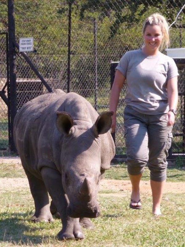 Karen Mounch with rhino