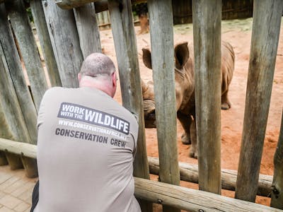Terence and Victoria Fitzpatrick: bottle feeding a rhino at Care for Wild Africa