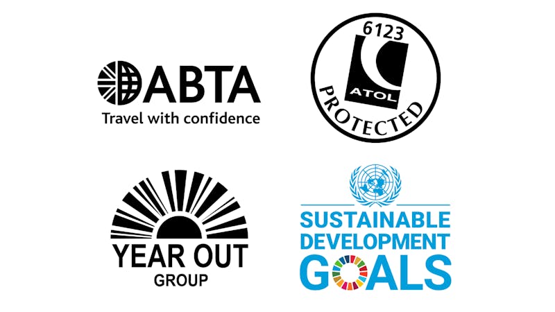 Logos: ABTA, ATOL, Year Out Group, Sustainable Development Goals