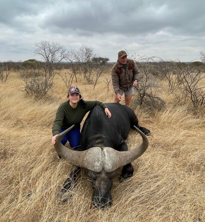 Michelle Roegiers: posing with a sedated buffalo