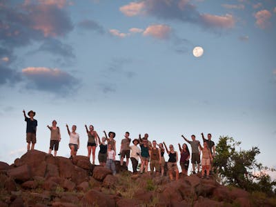 A school group posing at the top of the plains