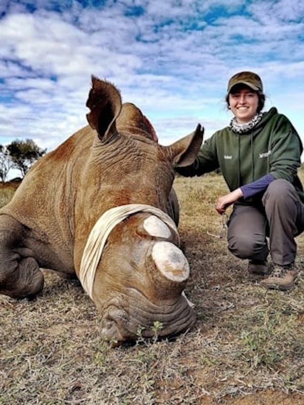 Isobel Yeo: posing with a sedated rhino