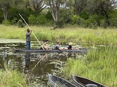 A group in a canoe in the Okavango