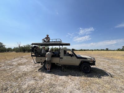 A group in a vehicle at the Okavango