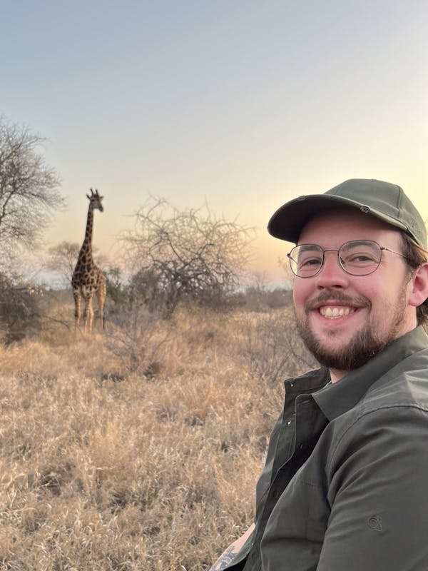 Liam Corcoran and Emily Munroe: viewing a giraffe