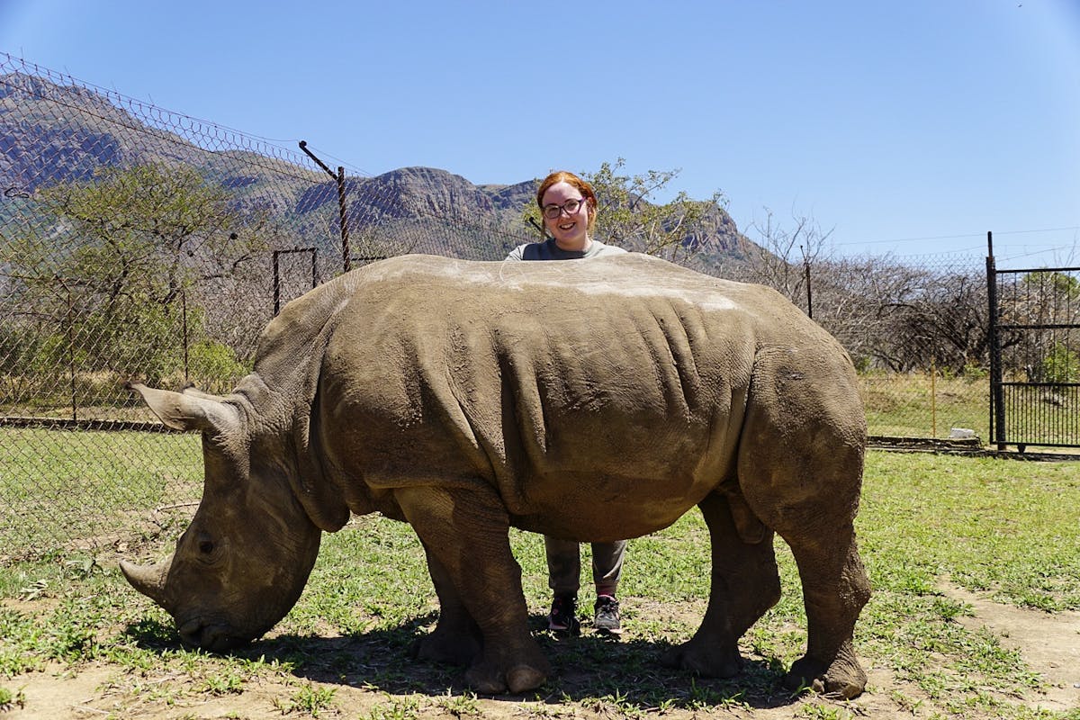 Megan Owens with a rhino