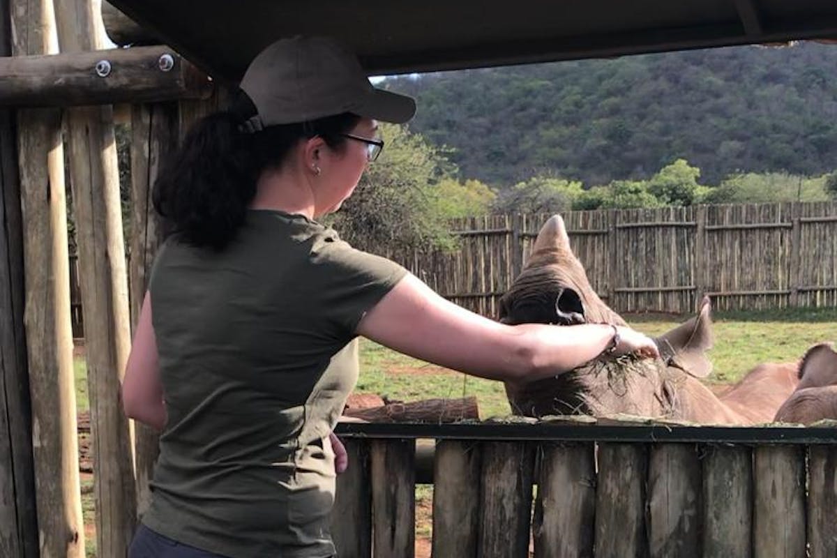 Emma Ruggles: feeding a rhino