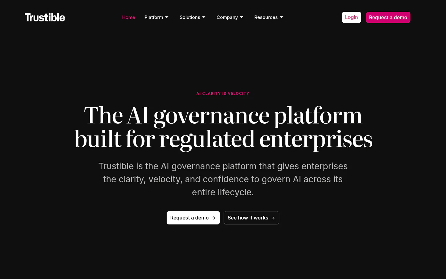 Trustible AI governance platform homepage