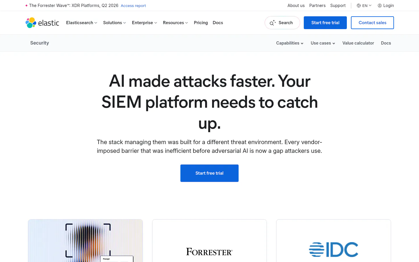 Elastic Security SIEM platform page homepage