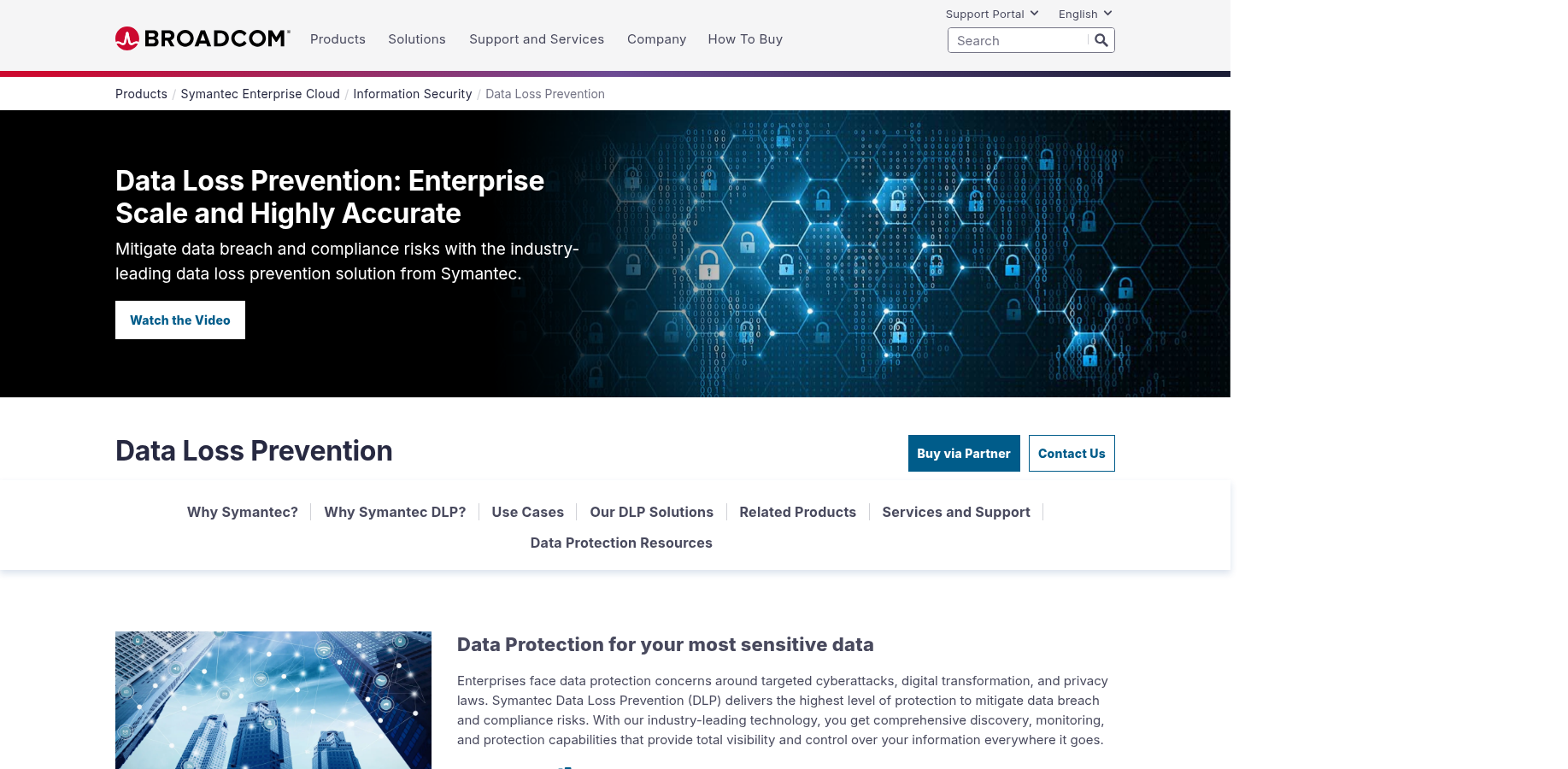 Symantec Data Loss Prevention software product page on Broadcom