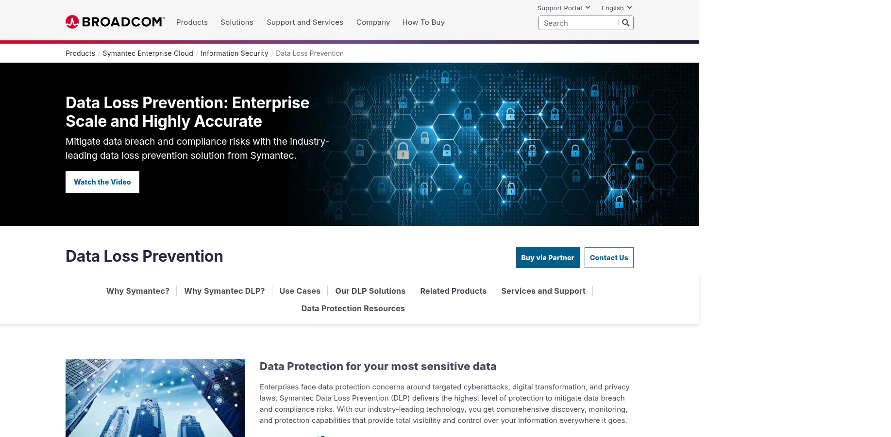 Symantec Data Loss Prevention software product page on Broadcom