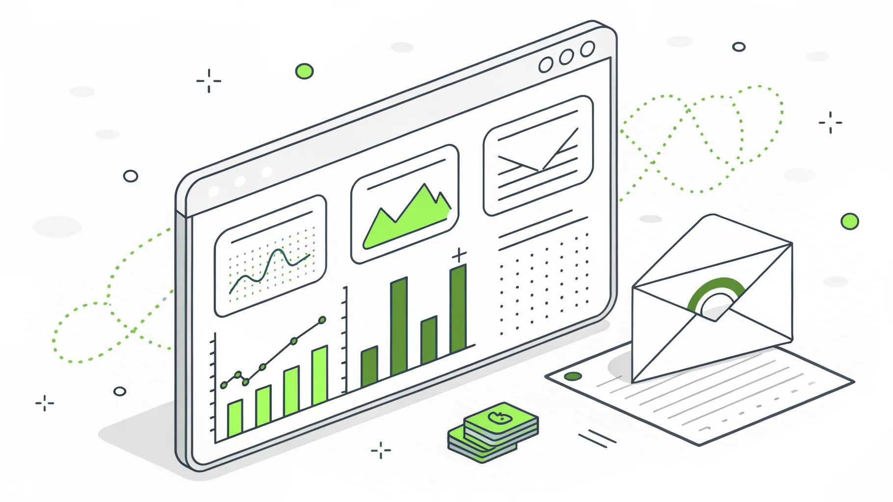Isometric dashboard summarizing key 2026 phishing statistics