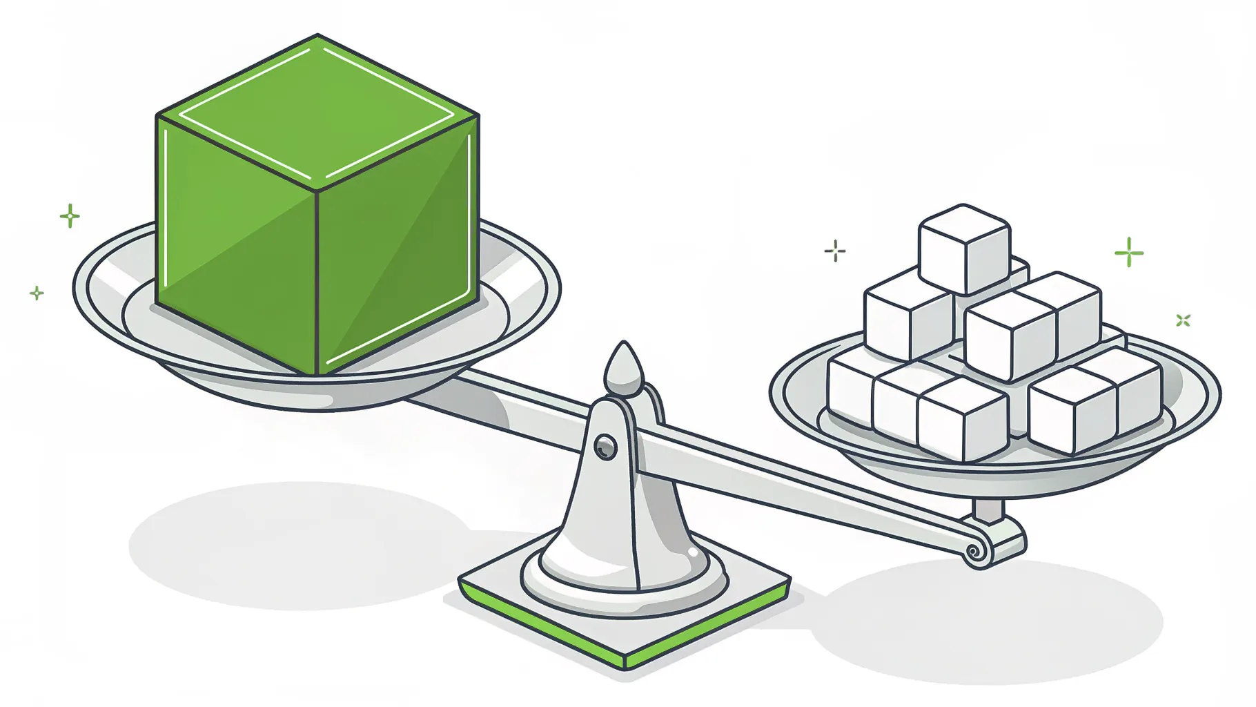 A balance scale weighing one large visible cost against many smaller hidden ones