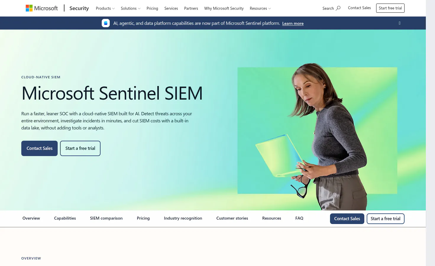 Microsoft Sentinel cloud-native SIEM product page homepage