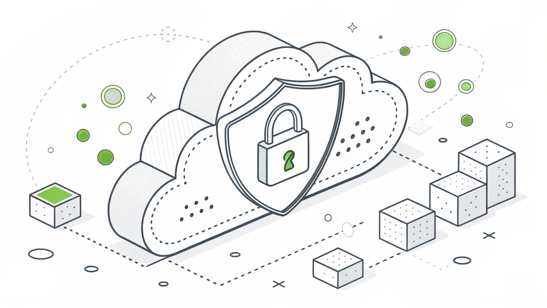 Cloud with a padlock shield representing cloud security posture management
