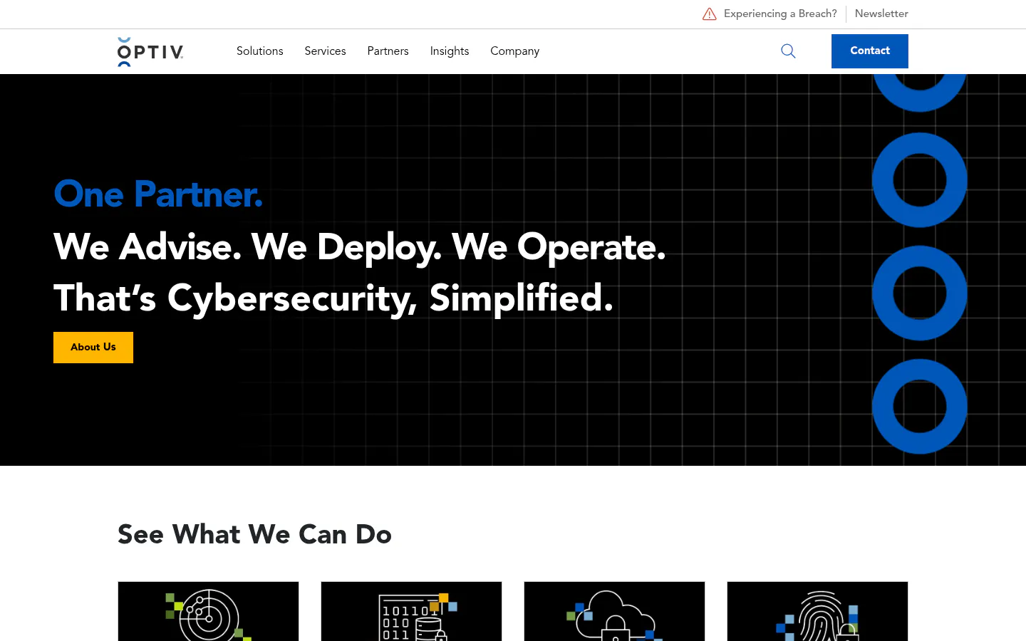 Screenshot of the Optiv homepage