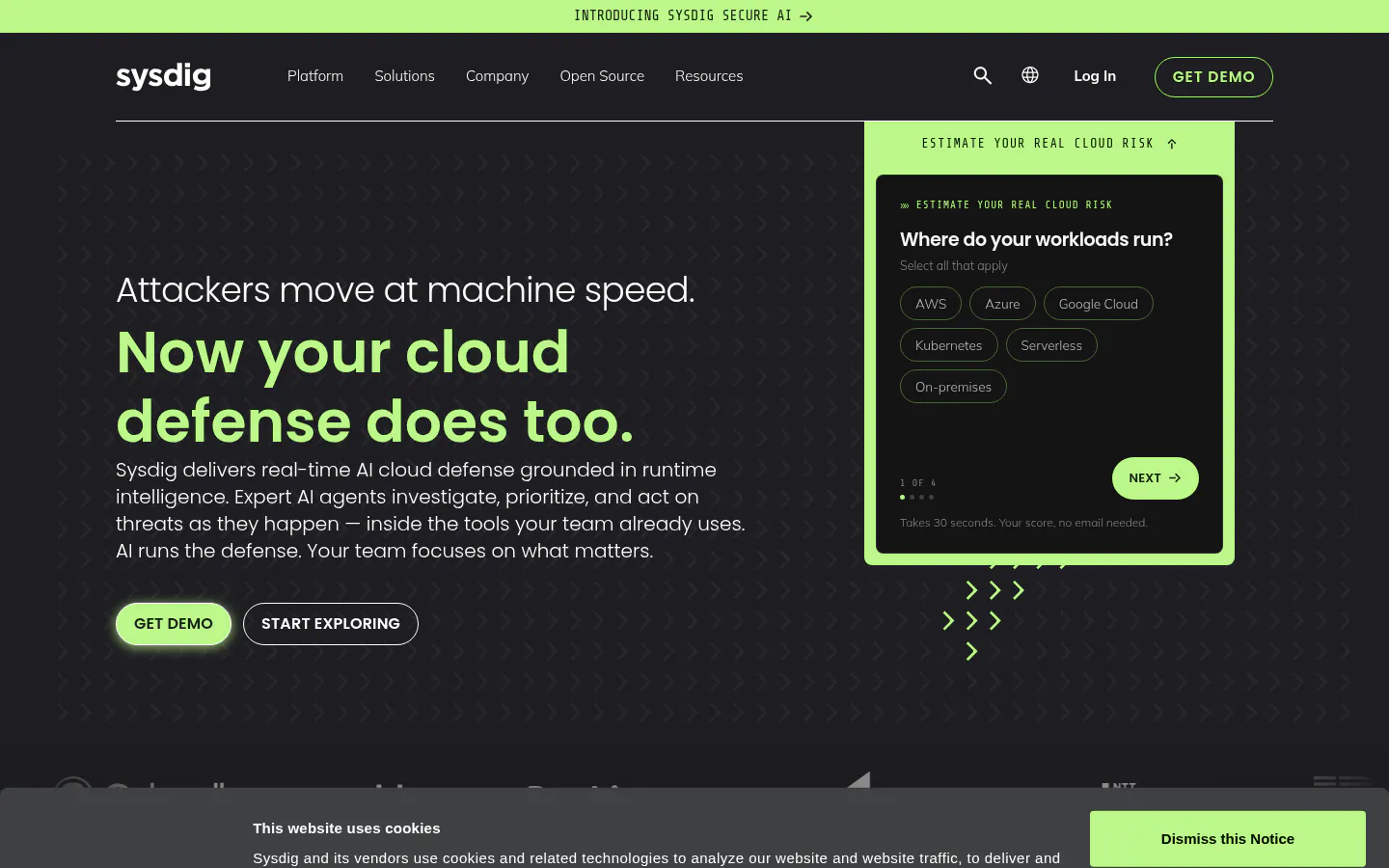 Sysdig Secure cloud security platform homepage