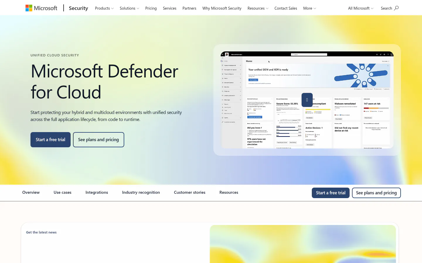 Microsoft Defender for Cloud product page homepage