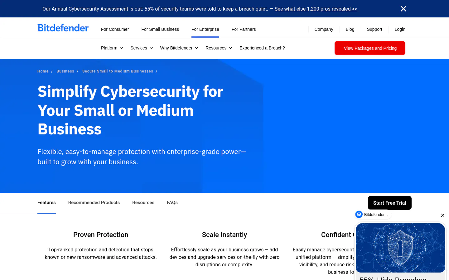 Bitdefender GravityZone small and medium business security page