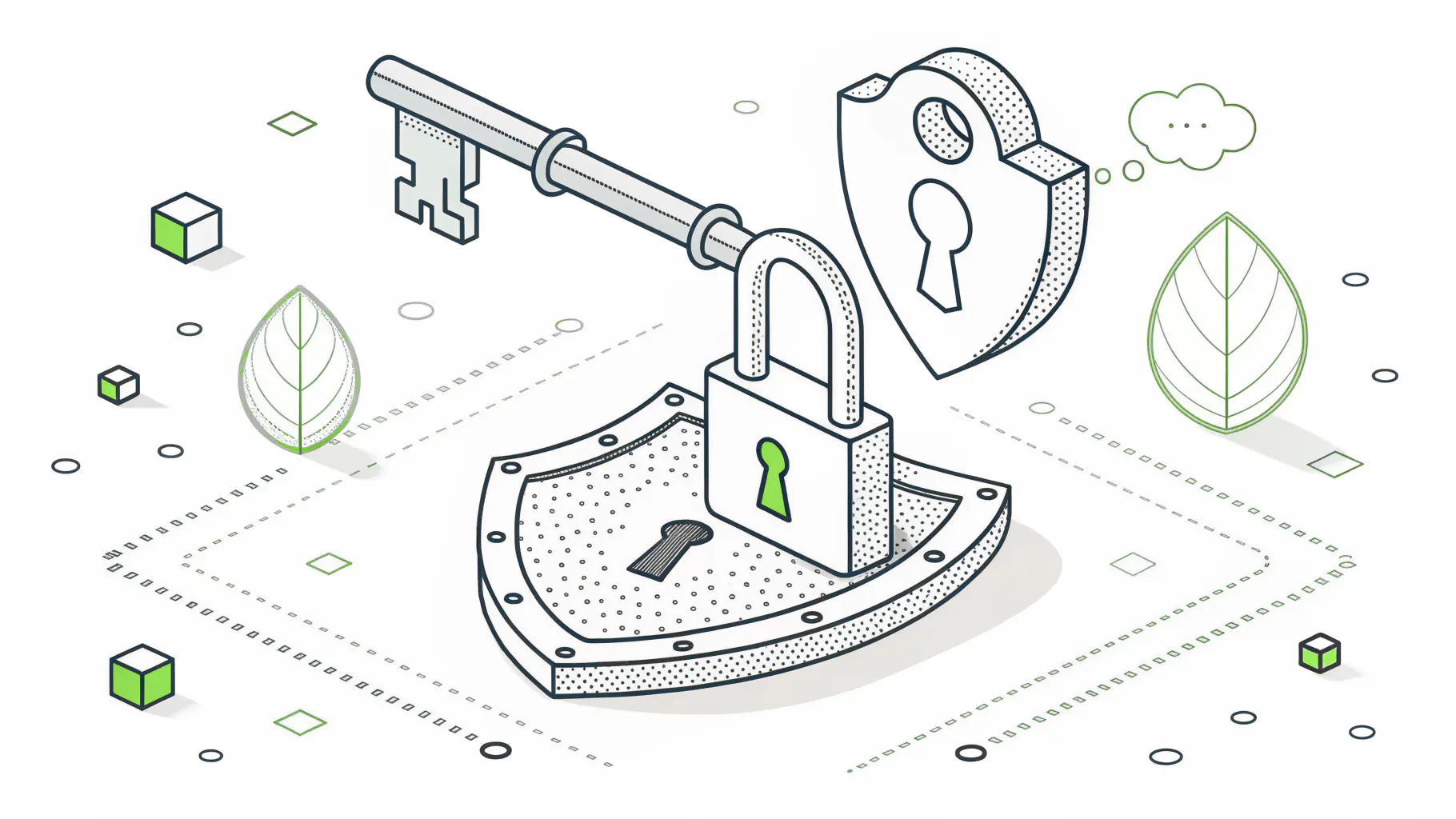 A large key above an open padlock resting on a shield, representing control over the few admin accounts that can change everything